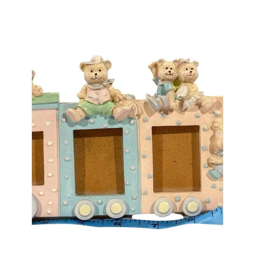 Vintage Pastel Nursery Picture Frame  Train & Teddy Bear Themed Preowned